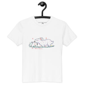 Kinder T-Shirt mit bunten Maus und Hase und dem Text "Die Welt ist Bunt"