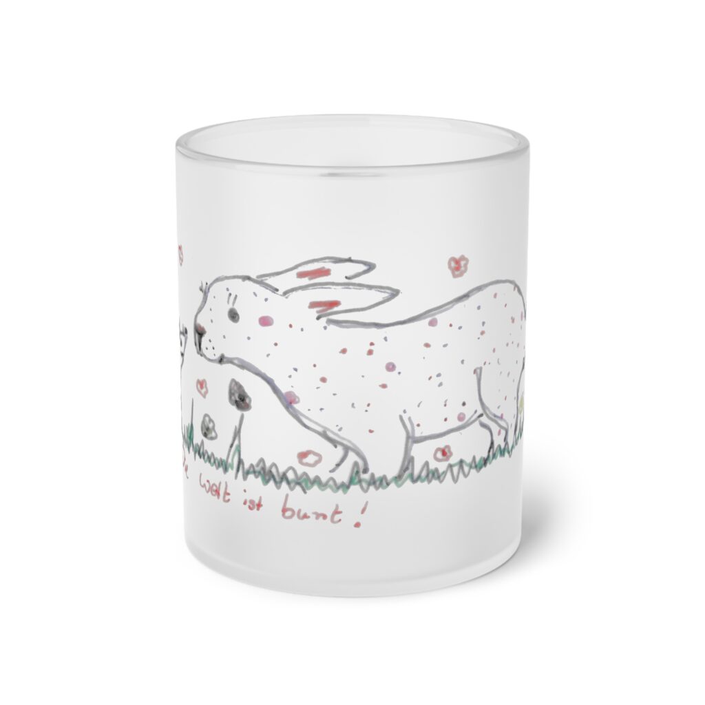 Glastasse mit Motiv Die Welt ist Bunt - maus & Hase