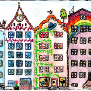 Eine Strassenansicht mit bunten Häusern