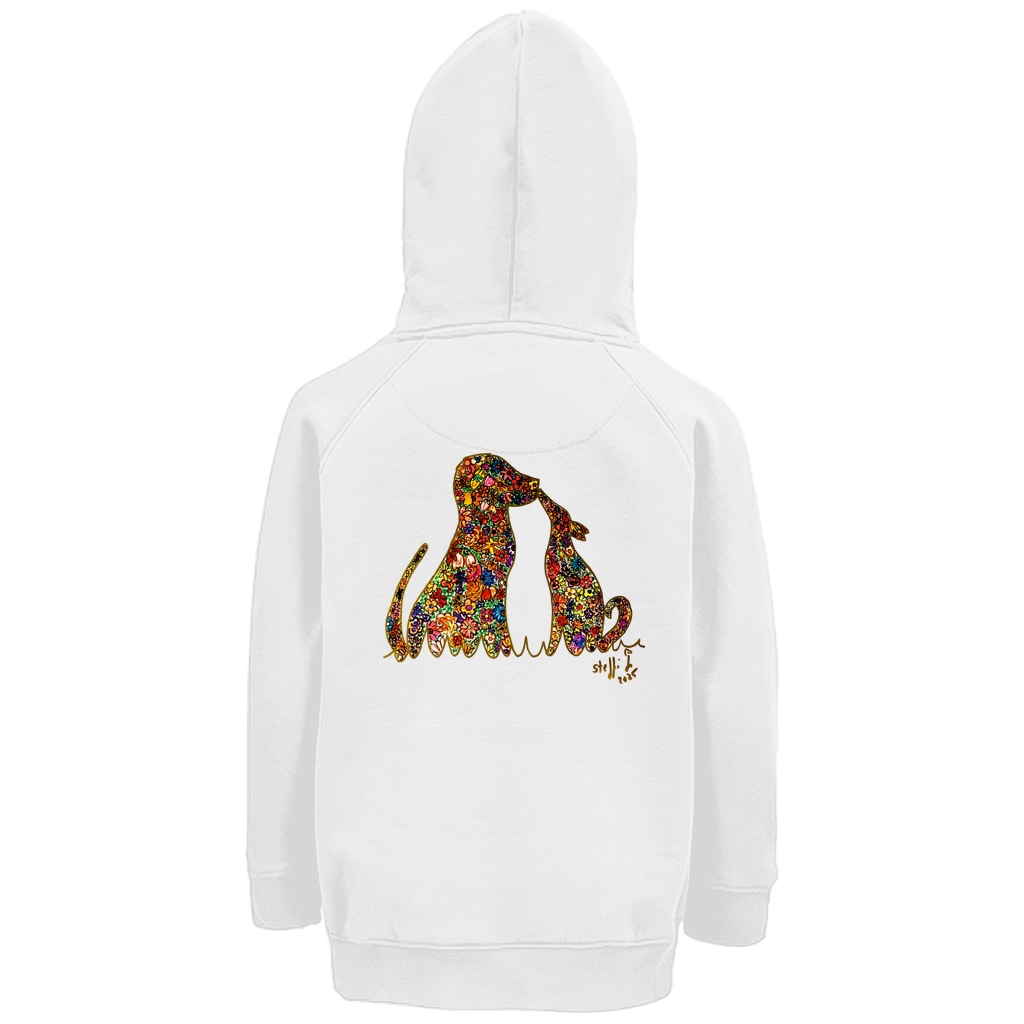 Kinder Premium Bio Hoodie Blumenhunde - Motiv hinten – Bild 2