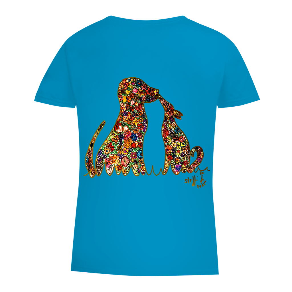 Damen Premium Bio T-Shirt Blumenhunde – Bild 4