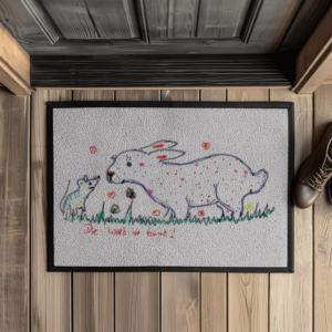 Fußmatte mit Gummirand Die Welt ist Bunt - Maus und Hase