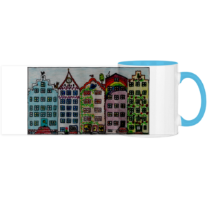 Panorama Tasse zweifarbig Häuser