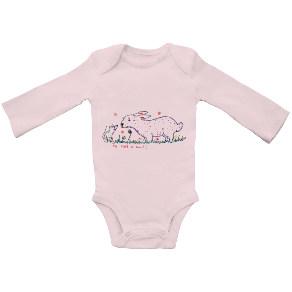 Baby Bio Bodysuite Langarm Die Welt ist Bunt - Maus und Hase – Bild 2