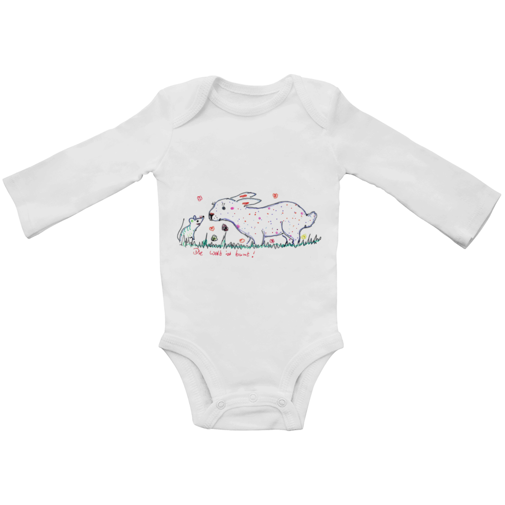 Baby Bio Bodysuite Langarm Die Welt ist Bunt - Maus und Hase