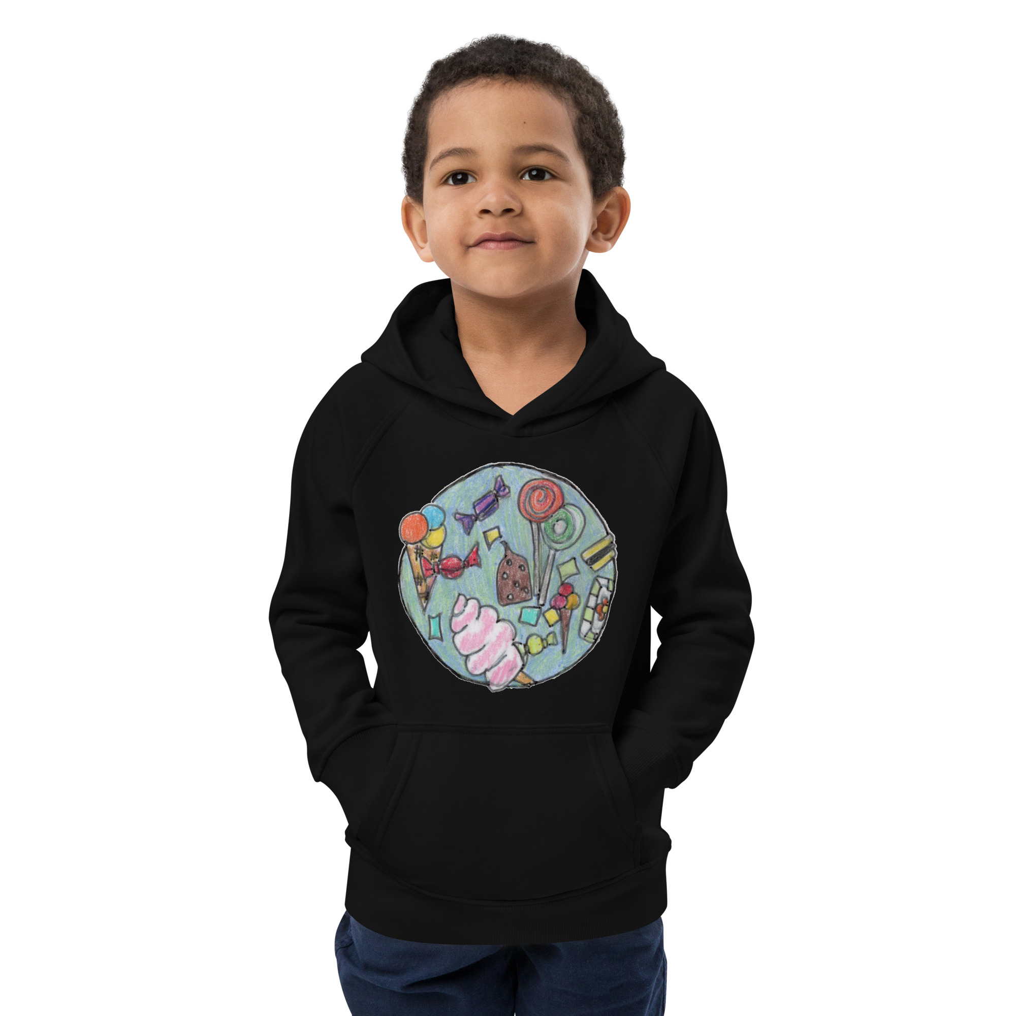 Öko-Kapuzenpullover für Kinder - Motiv Süßes - Druck vorne