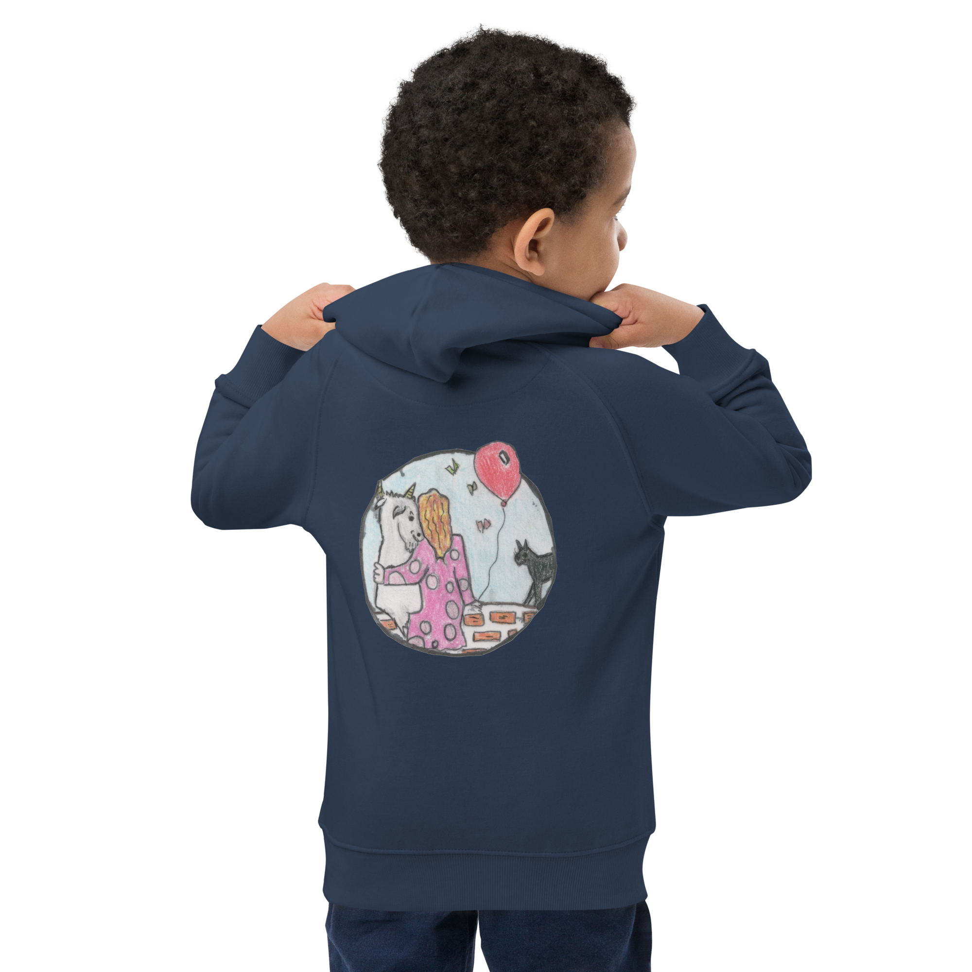 Öko-Kapuzenpullover für Kinder . Motiv Ziege . Druck hinten – Bild 4