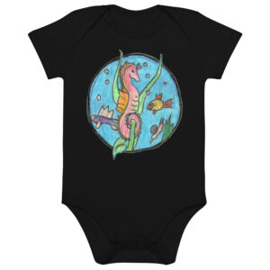 Babystrampler aus Bio-Baumwolle - Motiv Seepferdchen