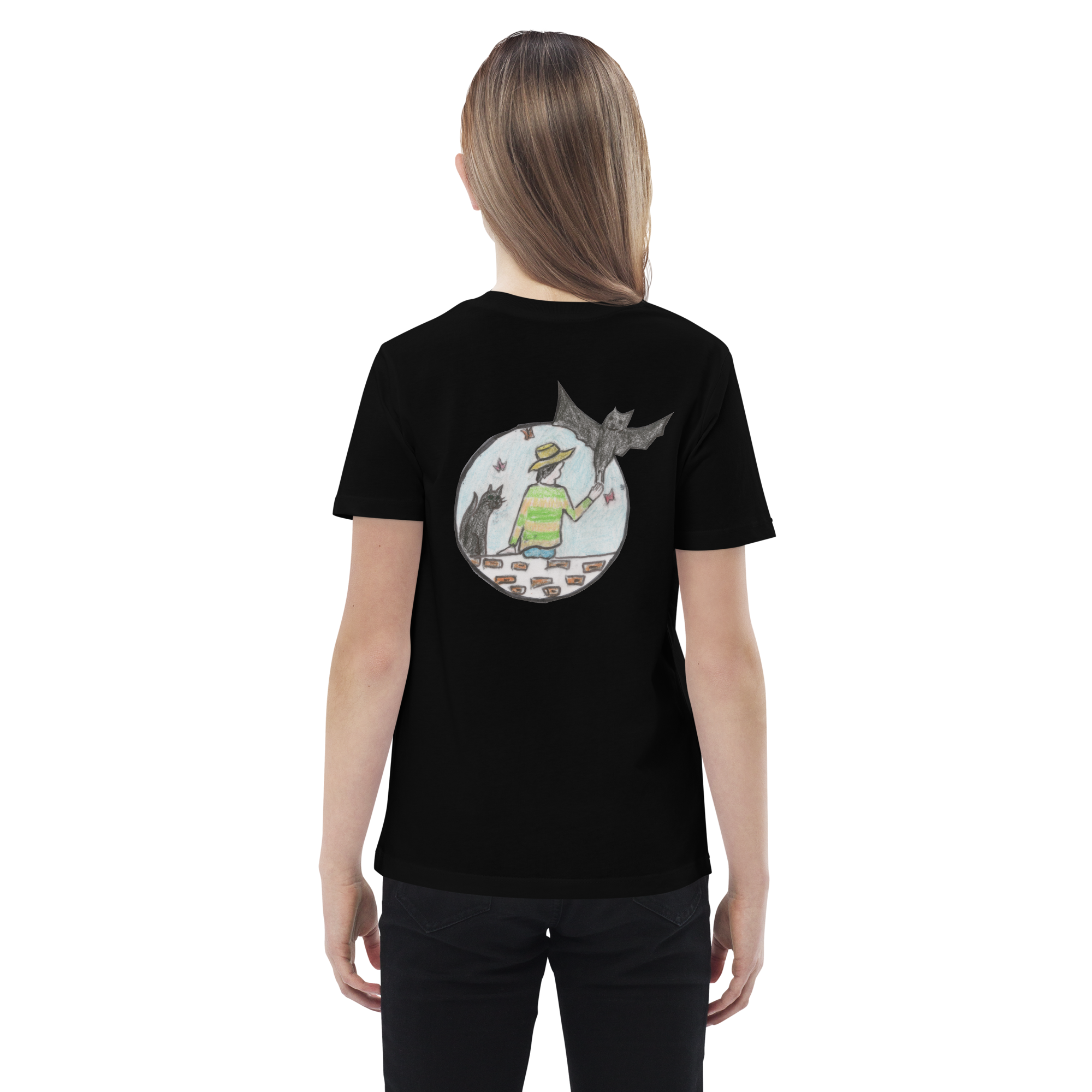 Bio-Baumwoll-T-Shirt für Kinder - Motiv Fledermaus - Druck hinten