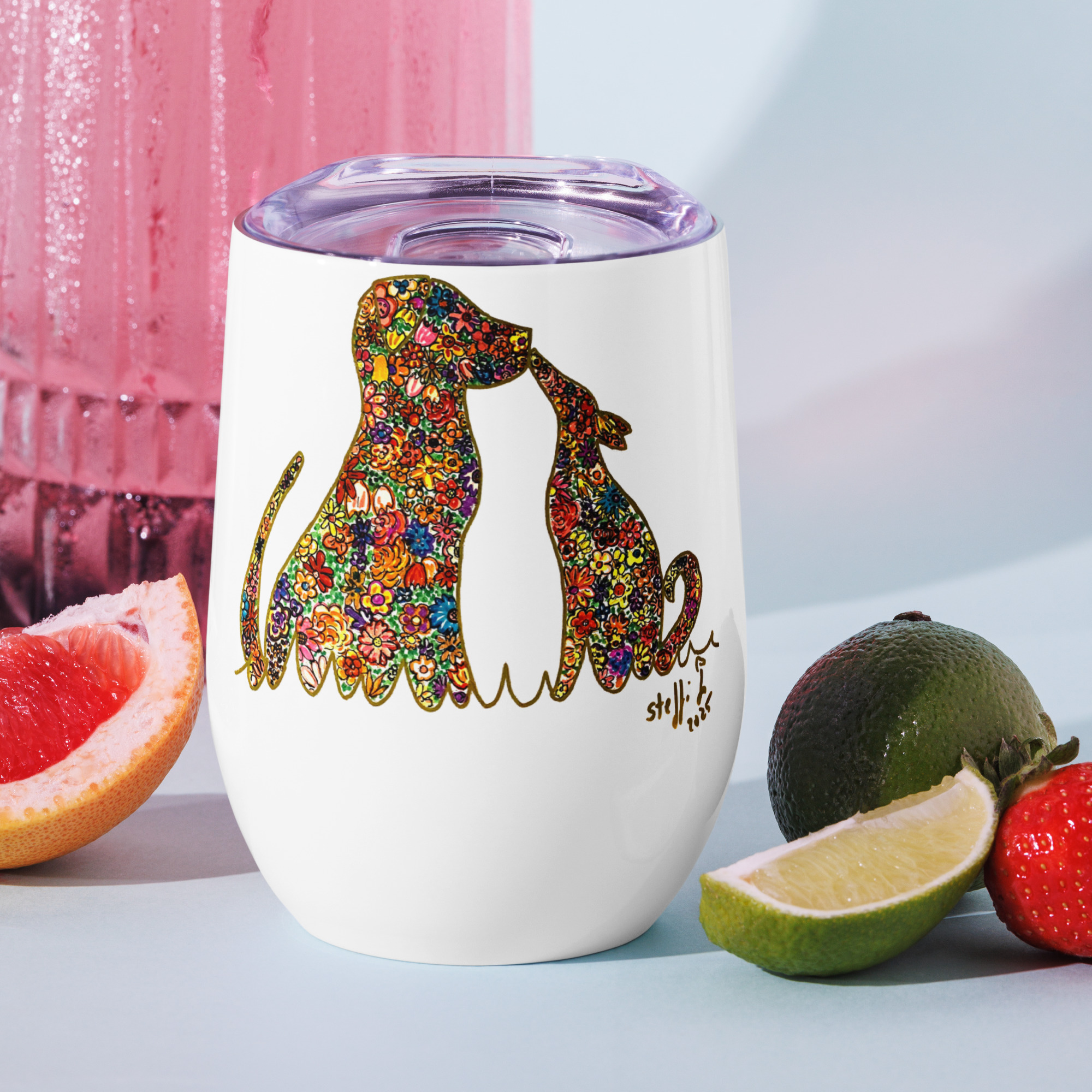 Weinbecher - Motiv Blumenhunde